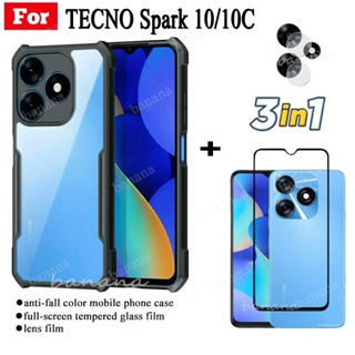 3in1 Tecno Spark 10 4G เคสโทรศัพท์มือถือ กันตก + Spark 10C spark10 Pro ฟิล์มกระจกนิรภัย + ฟิล์มเลนส์