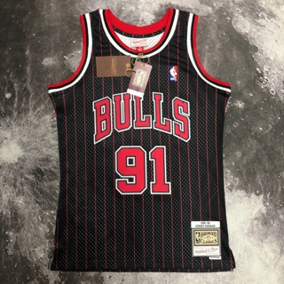 เสื้อกีฬาบาสเก็ตบอล ลายทีม MN Season 96 Bulls No.91 สไตล์เรโทร #23 เสื้อกั๊ก ลายทาง สีดํา แรงดันความร้อน สําหรับผู้ชาย