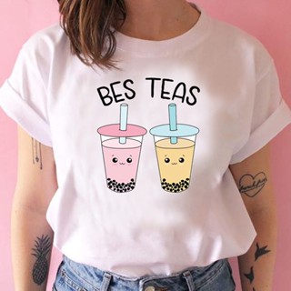 เสื้อยืดพิมพ์ลาย2020 Bes ชา Boba ชาน่ารัก Besties Bubble Tea เสื้อ Kawaii ที่ดีที่สุดเพื่อนเสื้อ Ulzzang การจับคู่เสื้อ