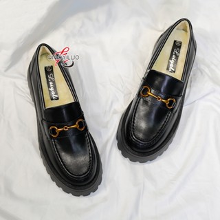 QiaoYiLuo ใหม่ horsebit มัฟฟินหนา soled loafers ผู้หญิงลื่นบนหนังสไตล์อังกฤษรองเท้าหนังขนาดเล็ก