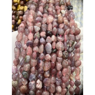 ลูกปัดทัวร์มาลีน สีชมพู ธรรมชาติ 8x10 มม. สําหรับทําเครื่องประดับ