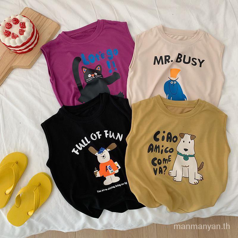 เสื้อยืดแขนกุด เนื้อผ้าฝ้าย 100% ระบายอากาศ ลายการ์ตูน แฟชั่นฤดูร้อน สําหรับเด็กผู้ชาย และเด็กผู้หญิง อายุ 3 ปี