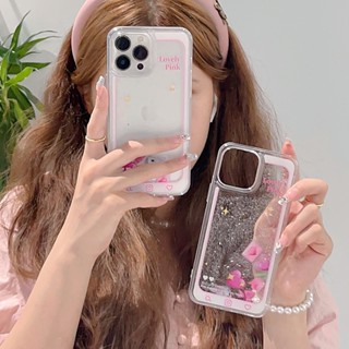 เคสโทรศัพท์มือถือแบบใส มีทรายไหล สีชมพู สําหรับ iPhone 14Pro 11 11promax 12 12Pro 12promax 13 13Pro 13promax 14plus 14 14promax 11