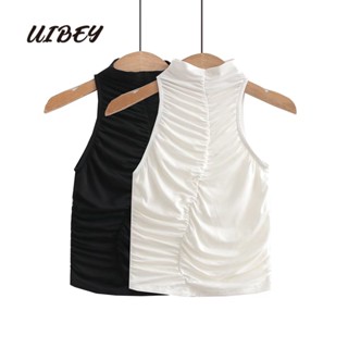 Uibey ขายส่ง เสื้อสายเดี่ยว คอสูง แขนกุด จับจีบ 2187