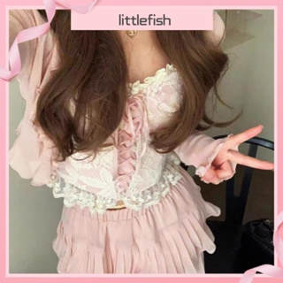 [littlefish] ชุดเสื้อคาร์ดิแกน ผ้าถัก และกระโปรงบัลเล่ต์ ขนาดใหญ่ สีชมพู เหมาะกับฤดูใบไม้ผลิ และฤดูร้อน สําหรับเด็กผู้หญิง