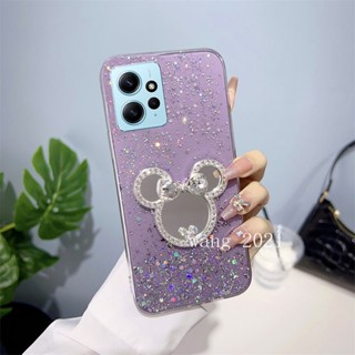 พร้อมส่ง ใหม่ เคสโทรศัพท์มือถือ ซิลิโคนนุ่ม ลายดาว ประดับเลื่อม พร้อมตัวยึดกระจก สําหรับ Redmi Note 12 Pro + 12S 12C Redmi A2 A1 5G 4G 2023