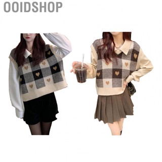 Ooidshop Women Knit Vest  Knitted Vest Plaid Heart Pattern Vivid Colors V Neck  for Office