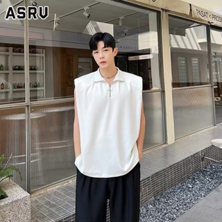 ASRV เสื้อกั๊กผู้ชายอเนกประสงค์เทรนด์แฟชั่นในเมืองสีทึบใหม่ฮาราจูกุหลวมประเภทเรียบง่ายญี่ปุ่น Lapel แขนกุด