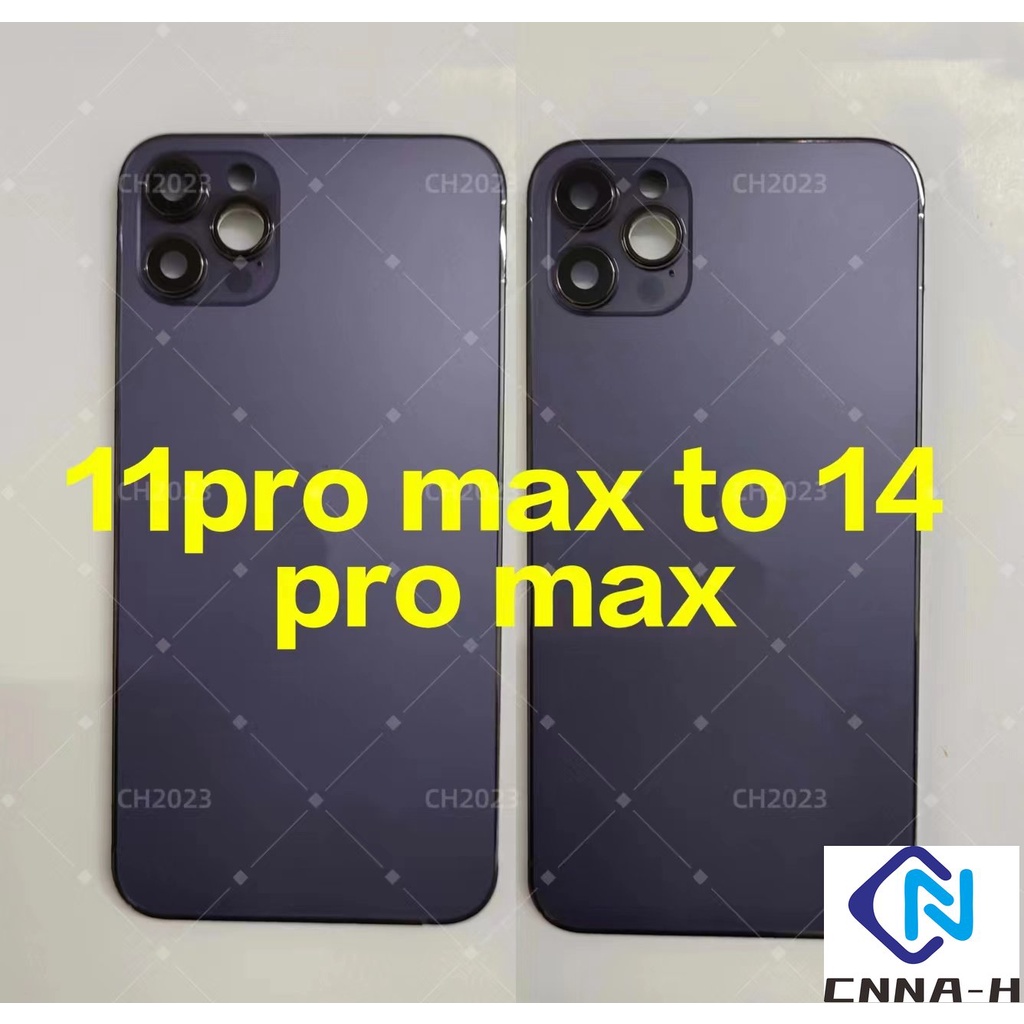 เงา DIY สําหรับ iPhone 11pro max เช่น 14pro max ชิ้นส่วนซ่อมแบตเตอรี่ฝาหลัง + กรอบแชสซีกลาง + ถาดซิมคู่