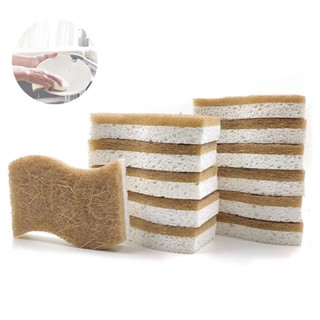 12pcs Reusable Multifunctional Biodegradable Wood Pulp Non Scratch Odor Free Super Absorption Cocoanut Fiber Dish Sponge