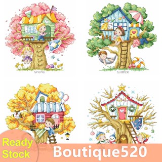 [boutique520.th] ชุดปักครอสสติตช์ รูปบ้านต้นไม้ สี่ฤดู 14CT DIY สําหรับตกแต่งบ้าน