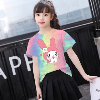 เสื้อยืดแขนสั้น พิมพ์ลายการ์ตูน My Melody น่ารัก สีมัดย้อม เหมาะกับของขวัญ สําหรับเด็กผู้หญิง