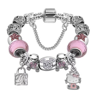 Antique Silver plated Pa Bracelets &amp; Bangles Crystal Heart Charm Beads Bracelet