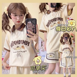 POM POM PURIN เสื้อโปโลแขนสั้นลําลอง และกางเกงขาสั้น แฟชั่นฤดูร้อน สไตล์ญี่ปุ่น สําหรับผู้หญิง