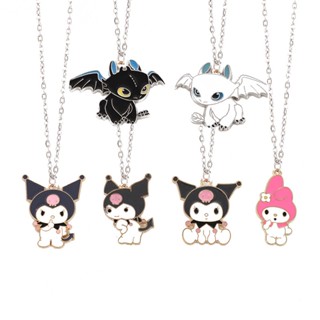 เครื่องประดับ สร้อยคออัลลอย จี้การ์ตูน Sanrio Kuromi My Melody Hello Kitty สีดํา และสีขาว เหมาะกับของขวัญคู่รัก สําหรับผู้ชาย และผู้หญิง