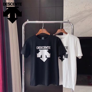 Descente เสื้อยืดคอกลม แขนสั้น ผ้าฝ้าย 100% พิมพ์ลายโลโก้คู่ 280 กรัม สําหรับผู้ชาย และผู้หญิง