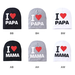 หมวกบีนนี่ ผ้าฝ้าย แบบนิ่ม ลาย I Love Mama I Love Mama สําหรับเด็กทารกผู้ชาย และผู้หญิง อายุ 0-2 ปี