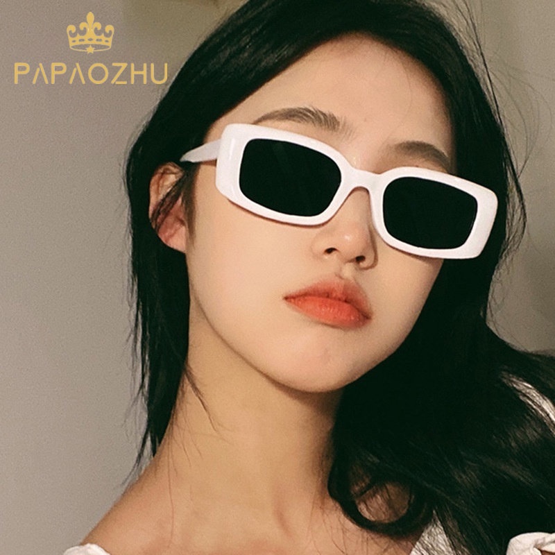 Papaozhu แว่นตากันแดด UV400 กรอบสี่เหลี่ยมผืนผ้า สีขาว ป้องกันรังสียูวี เหมาะกับการขับขี่ ท่องเที่ยว วันหยุด สําหรับผู้ชาย และผู้หญิง