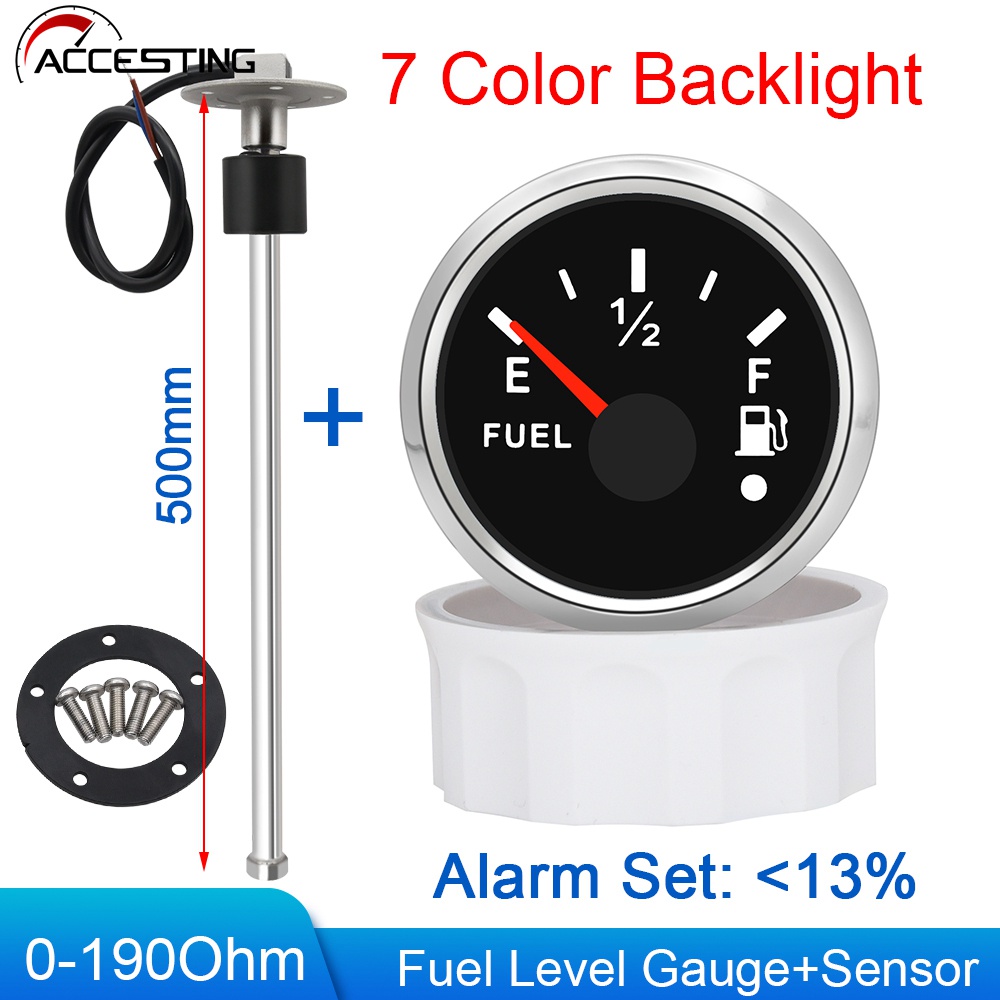นาฬิกาข้อมือ เซนเซอร์วัดระดับน้ํามันเชื้อเพลิง 52 มม. 0-190 โอห์ม พร้อมไฟหลากสี และฟังก์ชั่นเตือนภัย 100-500 มม.