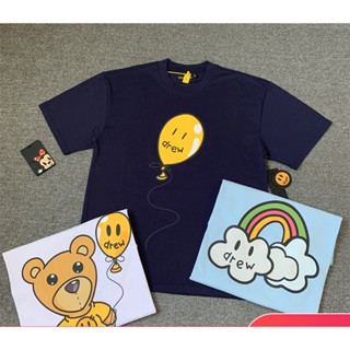 Drew 23SS เสื้อยืดแขนสั้น ผ้าฝ้าย พิมพ์ลายการ์ตูนเมฆ สายรุ้ง หน้ายิ้ม สไตล์อเมริกัน สําหรับคู่รัก