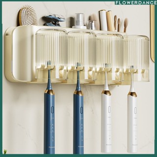 Toothbrush Rack Free Punching Toothbrush Cup Mouthwash Cup Holder Cream Wind Wall-mounted Bathroom Electric Family Set flower