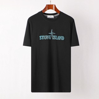 เสื้อยืดแขนสั้น คอกลม พิมพ์ลายตัวอักษร STONE ISLAND SUMMER สีดํา สําหรับผู้ชาย