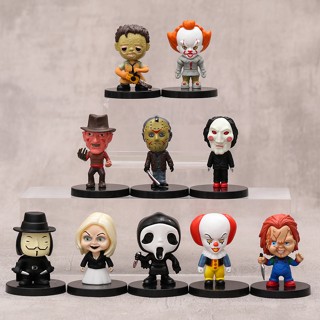 โมเดลฟิกเกอร์ หนังสยองขวัญ Pennywise Saw Billy Scream Death Chucky Saw Joker ของเล่นสําหรับเด็ก เก็บสะสม 10 ชิ้น