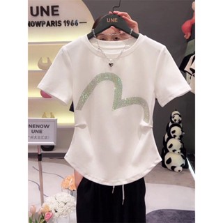 Heavy Industry Diamond-encrusted Design Crewneck Short-sleeved Top 2023 Summer New Tight Waist Slimming Trendy T-Shirt Instagram Style