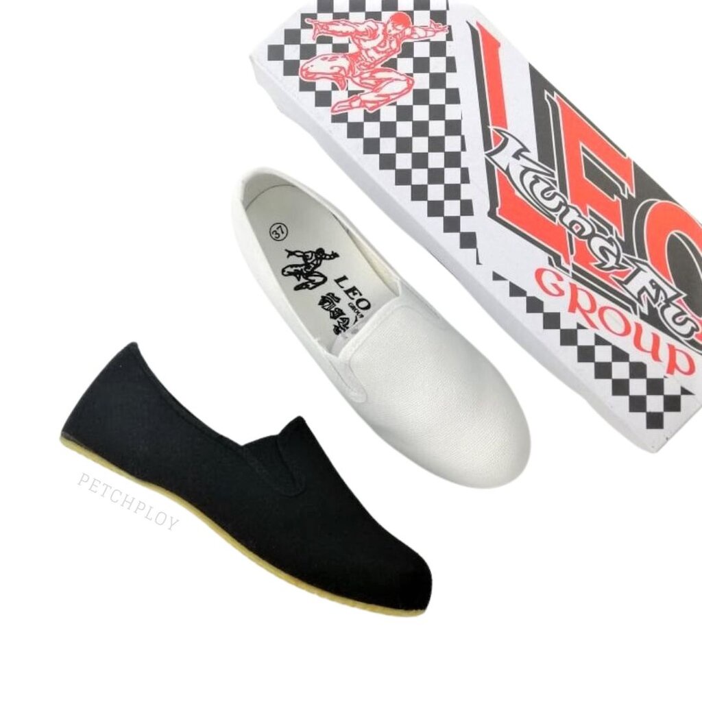 Leo รุ่น 128 รองเท้ากังฟู รองเท้าผ้าใบแบบสวม น้ำหนักเบา สี ขาว ดำ Size 35-45