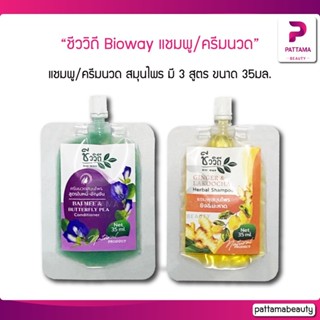 (แบบซอง) ชีววิถี Bioway แชมพู/ครีมนวด สมุนไพร ขิง&amp;มะหาด และ ใบหมี่-อัญชัน ขนาด 35มล.