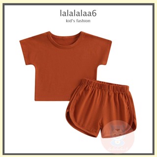 Laa6- เสื้อคอกลม แขนสั้น + กางเกงขาสั้น สีพื้น สําหรับเด็กผู้ชาย