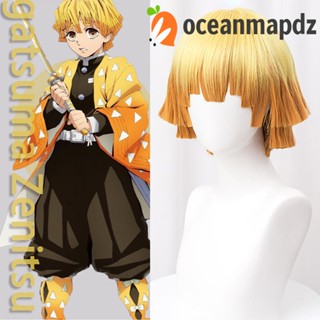 OCEANMAPDZ Agatsuma Zenitsu วิกผมสั้น หยิก คอสเพลย์ ไล่โทนสีเหลือง สีส้ม สําหรับผู้ชาย