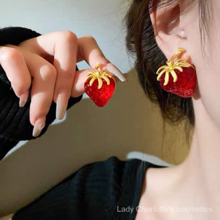 [0628]YWHY-EH Sterling Silver Needle Korean Strawberry Romantic French Retro Three-Dimensional Small Fairy Elegant High-Grade Design Sense Earrings Earrings Sweet Cute New Sweet Co