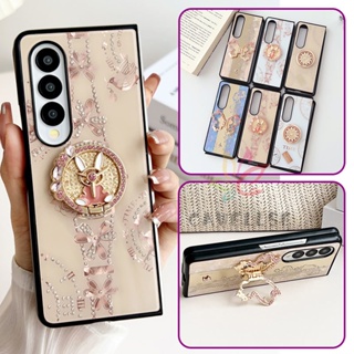 เคสโทรศัพท์มือถือ ลายดอกไม้ ผีเสื้อ ประดับเพชร พร้อมขาตั้ง หรูหรา สําหรับ Samsung Galaxy Z Fold 3 Z Fold 4 5G