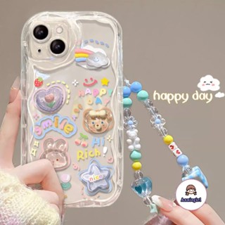 เคสโทรศัพท์มือถือนิ่ม กันตก กันกระแทก ลายการ์ตูนหมี 3D พร้อมสายคล้องมือ ดอกไม้ แฟชั่น สําหรับ IPhone 11 14 Pro Max IP 12 Pro 13Promax