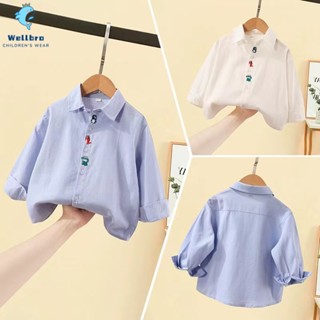 ✨ พร้อมส่ง เสื้อเชิ้ตแขนยาวลําลอง ผ้าฝ้าย ปักลายการ์ตูนไดโนเสาร์ แฟชั่นฤดูใบไม้ผลิ และฤดูใบไม้ร่วง สไตล์เกาหลี สําหรับเด็กผู้ชาย