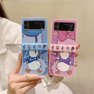 เคสป้องกันโทรศัพท์มือถือ ลายการ์ตูนเป็ด สีฟ้า สีชมพู สําหรับ Samsung Galaxy Z Flip 5 Z Flip 4 Z Flip 3 ZFlip3 ZFlip4 ZFlip5