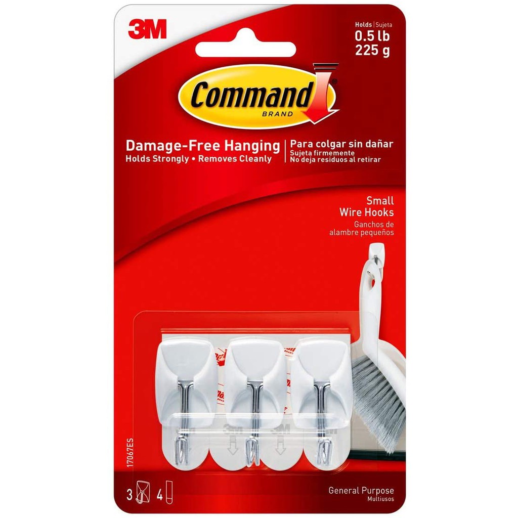 3M 17067 COMMAND 3 SMALL WIRE HOOKS 4 S-STRIPS