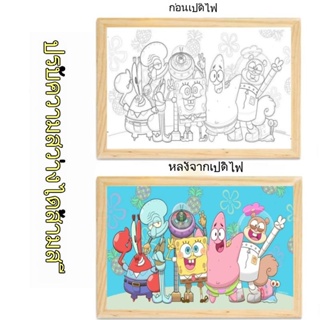 【พร้อมส่ง】ซีรีส์อนิเมะภาพวาดไฟ LED SpongeBob SquarePants บรรยากาศแบบบูรณาการข้างเตียงโคมไฟตั้งโต๊ะสามสีของตกแต่งฝาผนังภาพวาดไฟ LED แลกเปลี่ยนของขวัญ