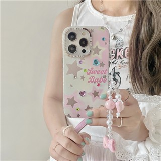 เคสโทรศัพท์มือถือ ซิลิโคน กันกระแทก พร้อมสายโซ่คล้อง รูปดาว สีชมพู ไล่โทนสี สร้างสรรค์ สําหรับ Iphone 12 11 13 14 PRO MAX 14 13ProMax 12 13pro 11 14pro