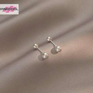 Pinkcool 1 คู่ เรียบง่าย เงิน ลูกปัด บอล หู กระดูก เล็บ เกลียว ต่างหูสตั๊ด สําหรับผู้หญิง ปาร์ตี้ ใหม่ เครื่องประดับ ของขวัญ ขายดี