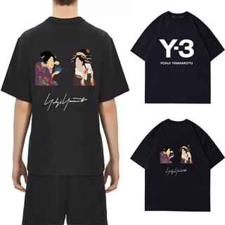 เสื้อยืดแขนสั้น คอกลม ผ้าฝ้ายแท้ พิมพ์ลายกิโมโน Yohji Yamamoto Y3 ทรงหลวม แฟชั่นฤดูร้อน สไตล์เรโทร สําหรับผู้หญิง และผู้ชาย