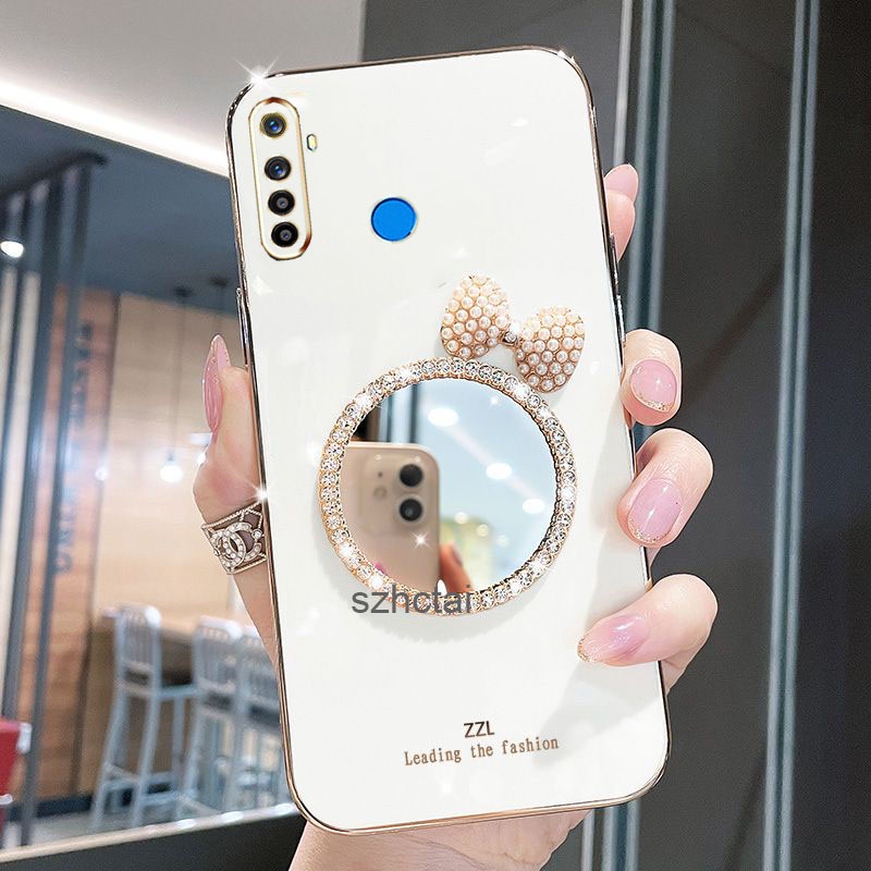 เคส Realme 5 5i 6i 5 pro c3 หรูหรา มุก โบว์ กระจกแต่งหน้า ชุบ ซิลิโคน เคสโทรศัพท์ นิ่ม Realme 5 5i 6i 5 pro c3
