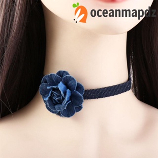 OCEANMAPDZ สร้อยคอโชคเกอร์ สายโซ่ จี้ดอกกุหลาบ สีฟ้า หรูหรา เหมาะกับของขวัญ สําหรับผู้หญิง