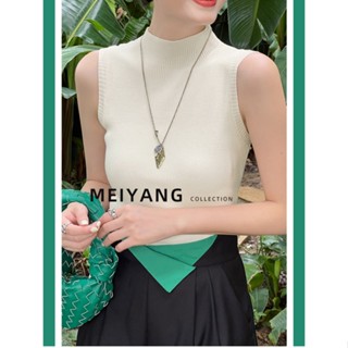 Meiyang MEIYANG เสื้อกันหนาวแขนกุด คอสูง เรียบง่าย สีดํา สีขาว สําหรับผู้หญิง 5ZR7