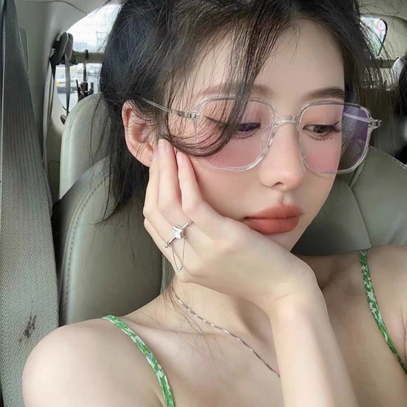 Xesi แว่นตาบลัชออน ผู้หญิง ธรรมดา กรอบสีดํา แว่นตาหน้าใหญ่ บางเฉียบ ป้องกันรังสียูวี เบาพิเศษ