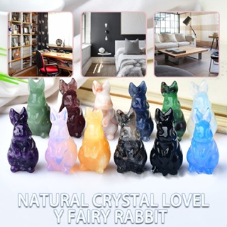 2pcs Healing Sitting Rabbit Natural Crystal Bunny Figurine Sculpture Home Decor