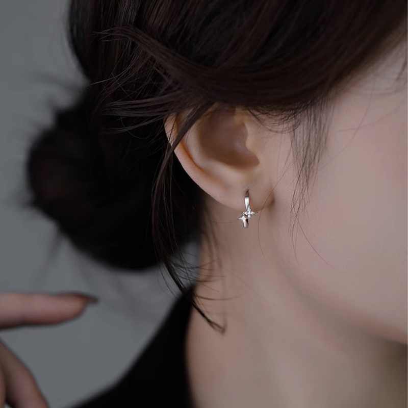 We Flower ต่างหูห่วง เงิน s925 ประดับเพทาย รูปดาว เรขาคณิต แวววาว เครื่องประดับ สําหรับผู้หญิง ผู้ชาย - รูปที่ 4