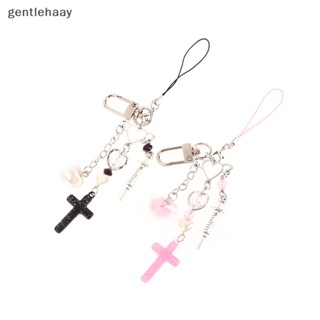 Gent Sweet Cool Heart Cross จี้สายคล้องโทรศัพท์ Girly Y2K พวงกุญแจสายคล้องโทรศัพท์ สําหรับเด็กผู้หญิง จี้กระเป๋าน่ารัก EN