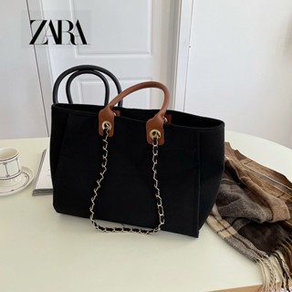 Zara กระเป๋าสะพายไหล่ กระเป๋าช้อปปิ้ง ผ้าแคนวาส จุของได้เยอะ แบบพกพา เรียบง่าย สําหรับผู้หญิง